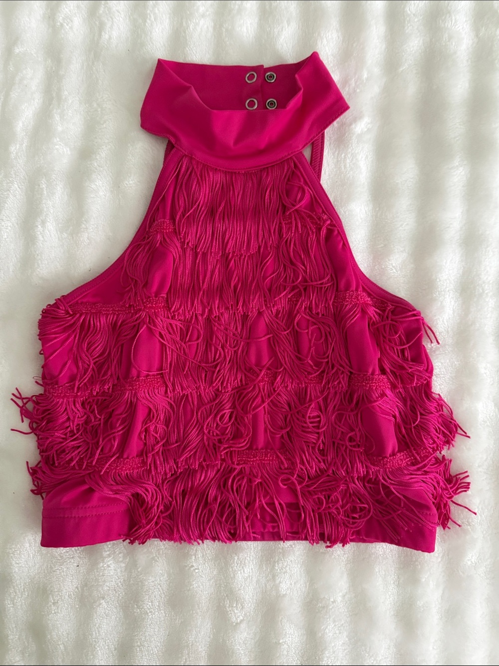Weissman Fuchsia Fringe Halter Dance Top
